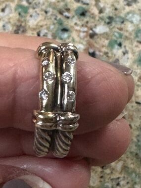 David Yurman Metro Silver 14k Diamond Ring 6 diamonds two tone Sterling and Gold
